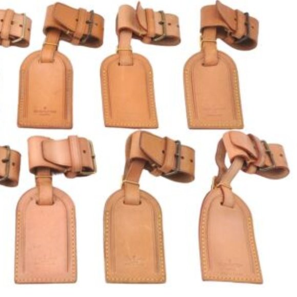 Vintage Louis Vuitton Luggage Tag Poignet Vachetta Leather Brass Gold Tan LV - Picture 3 of 14